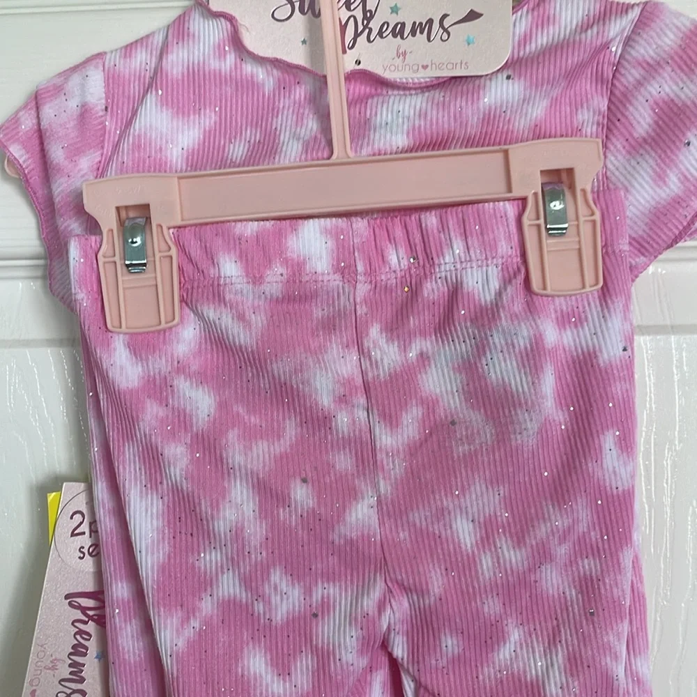 NEW! Pink and White Tie Dye Two Piece Top/Pants Set with Headband Size 24 months
